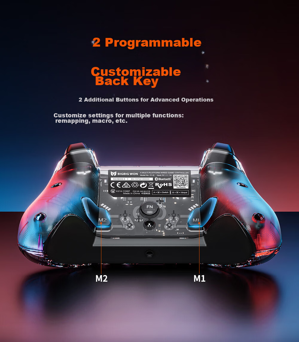Mojiang Rainbow S Elite Wired Game Controller with Motion Sensing Macro Switch/PC/Steam/IOS Controller for Elden Ring, Horizon Forbidden West, Zelda 5