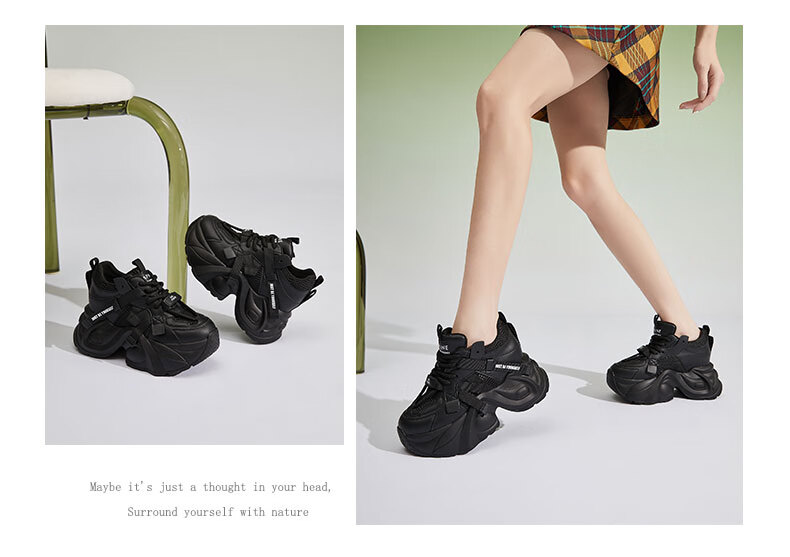 Daphne Retro Platform Hidden Height Increase Dad Sneakers for Women Slimming and Height Enhancing Casual Sports Shoes Black Size 35 3