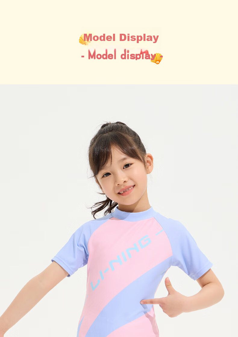 Li-Ning Children's Swimsuit, One-Piece Surfing Suit for Girls, Comfortable Quick-Dry Swimwear for Beach And Hot Springs, Style 007, Blue-Pink, Size 140 12