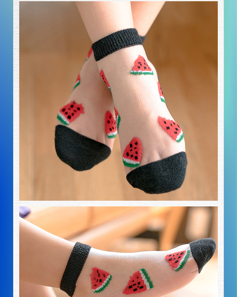 馨颂儿童船袜手工对目透明纱玻璃丝女童袜子五双装套装 彩色波点 (6-8