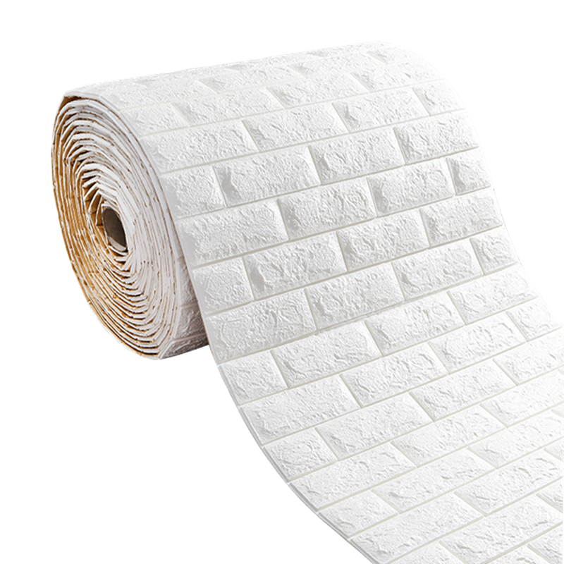 Gongxun Self-Adhesive 3D Textured Wallpaper Roll, Moisture-Proof Wall Sticker, Bedroom Foam Brick, White, 0.7*5 Meters