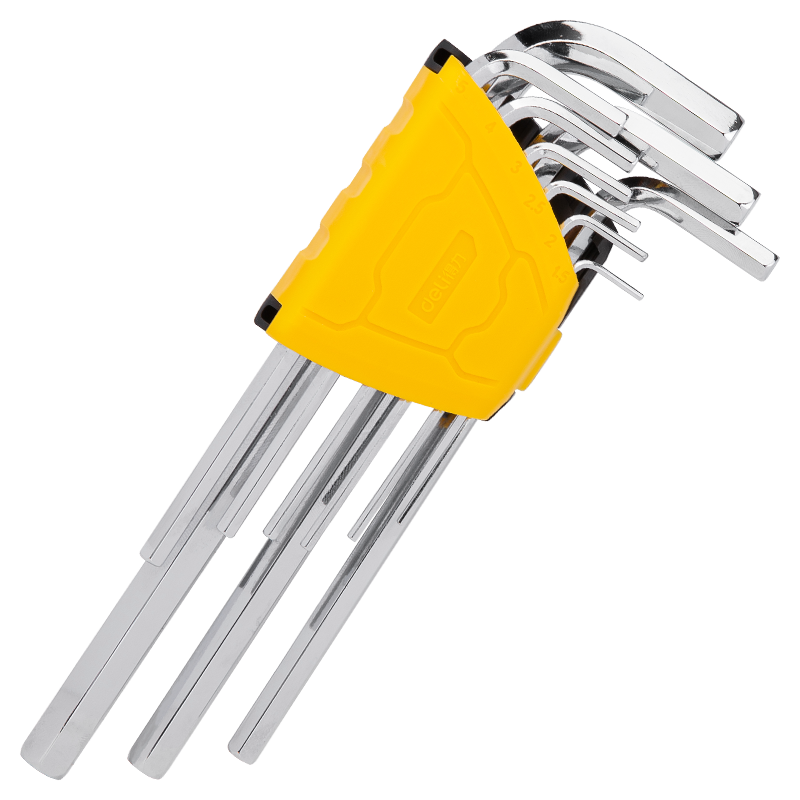 Deli Long Flat Head Hex Key Set, Chrome Vanadium Steel L-Shaped Hex Screwdriver Wrench, 9-Piece Set, DL2173