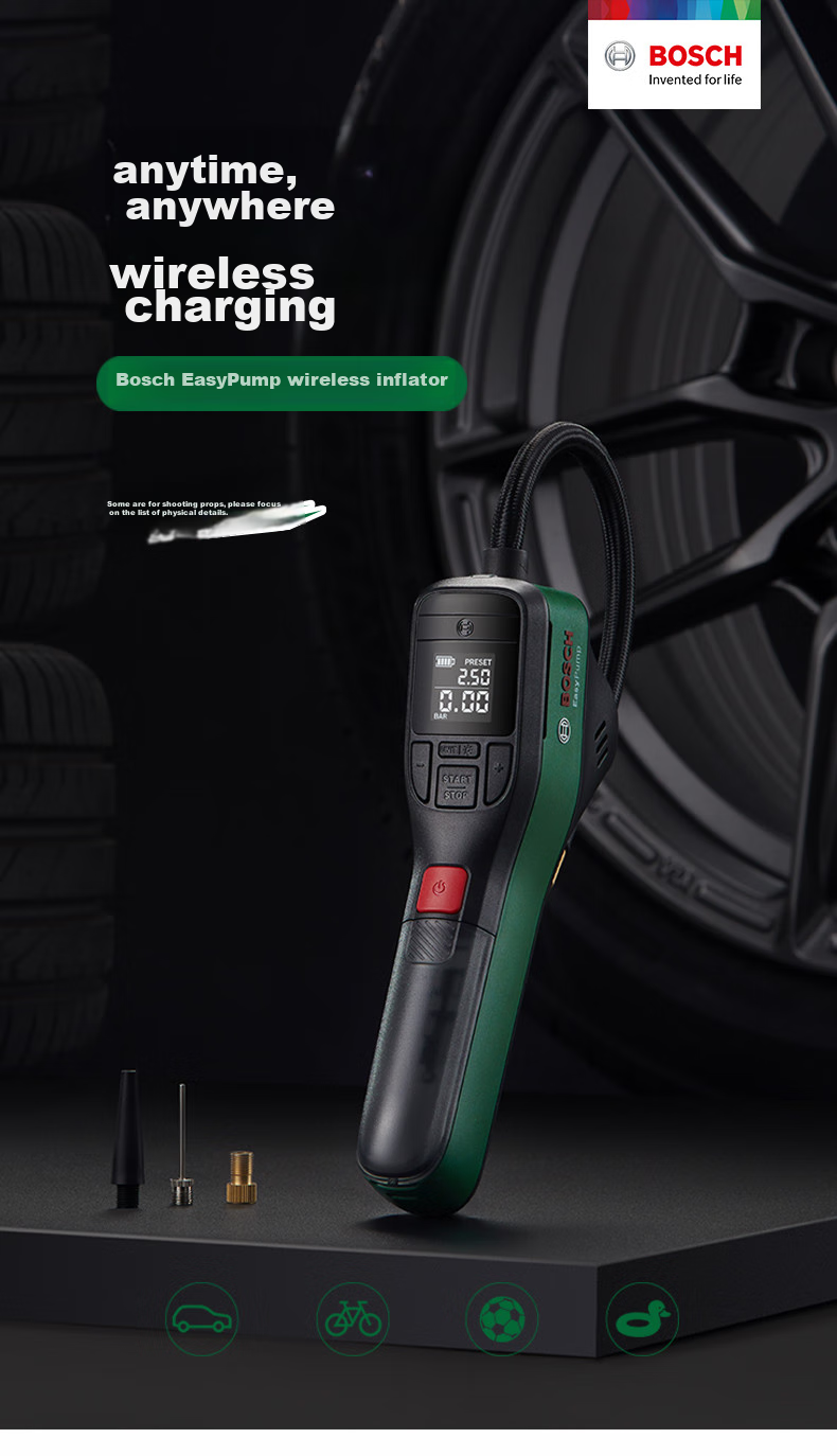 BOSCH Car Air Pump Inflator for Sedans And Cars, High-Power Single-Cylinder Portable Cycling Pump 2