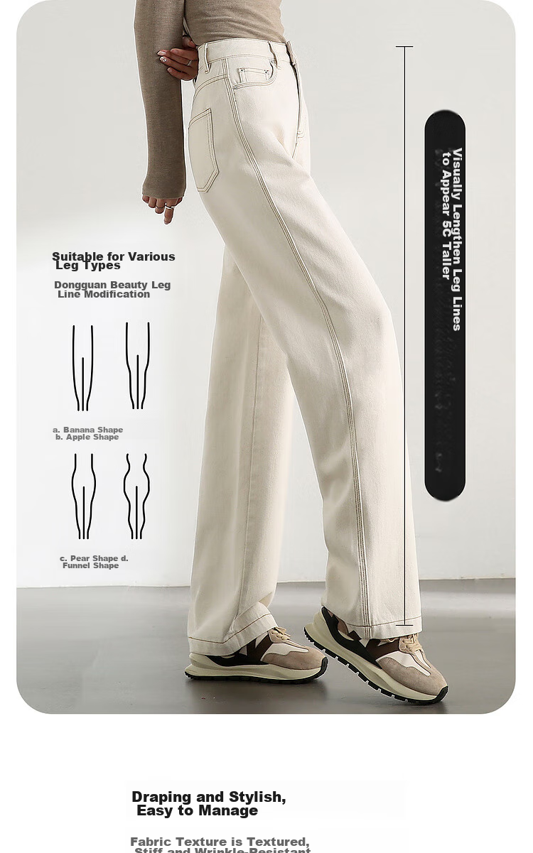 Sentubila Pure Cotton White Straight-Leg Jeans for Women, Spring And Autumn Women's Wear, High-Waisted Slimming Pants for Petite Women, Casual Retro Versatile Trousers 10