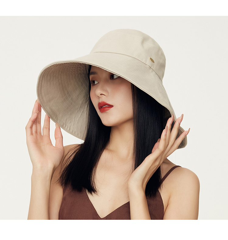CACUSS Large Brim Sun Protection Hat for Women Summer UV Protection Sunshade Bucket Hat Outdoor Beach Sun Hat Beige Medium 10