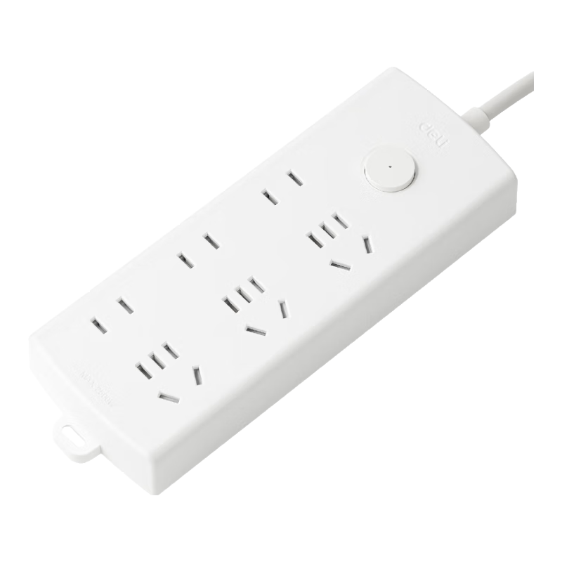 Deli Pearl White Series National Standard Safe Power Strip/Extension Cord/Power Bar/Outlet Strip/Extension Board, Master Switch, Protective Cover, 6 Outlets, 1.8 Meters, LX123