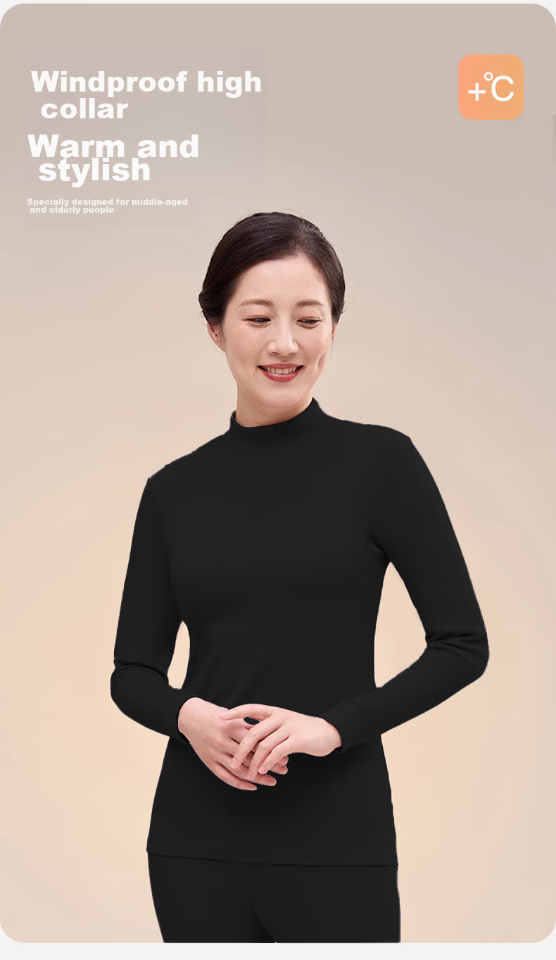LangSha Middle-Aged And Elderly Women's Autumn Underwear Set with Mid-Neck Collar, Windproof, Warm, Pure Cotton, 7A Antibacterial, Heat-Generating Thermal Underwear 8