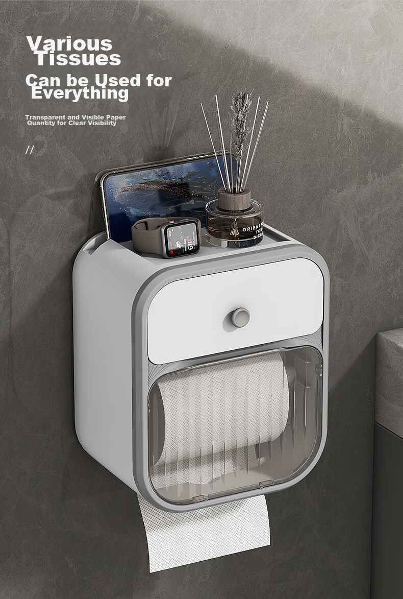 Shangmeide Wall-Mounted Waterproof Storage Rack, No-Drill Bathroom Tissue Box Holder, Paper Towel Dispenser 4