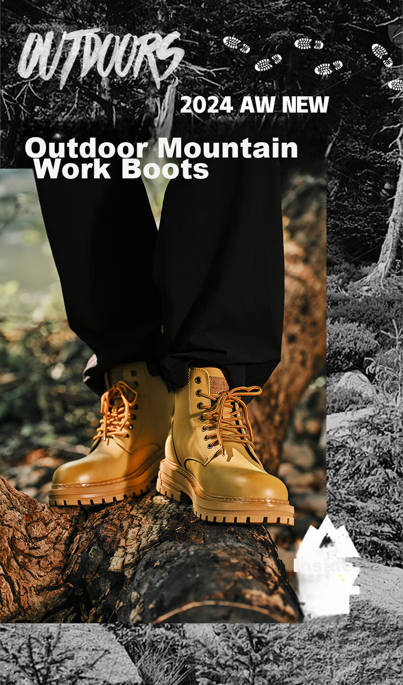 MARK FAIRWHALE Men's New Martin Boots, All-Season Style, Cotton Shoes, Thickened Heightening Work Boots, Motorcycle Men's Shoes, Ginger Yellow, Size 43 1