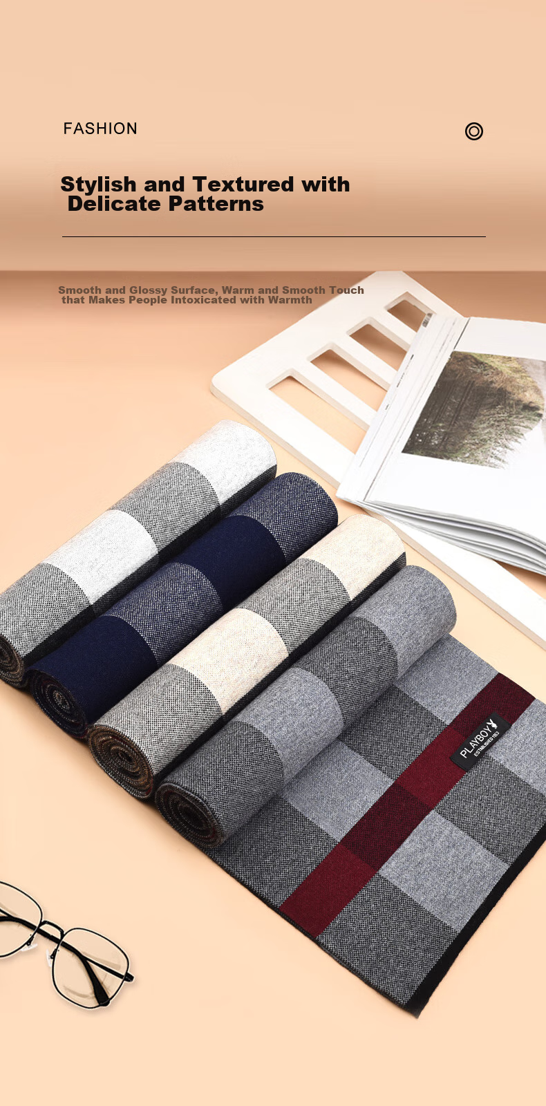 PLAYBOY Men's Autumn Winter Outdoor Warm Thick Scarf Birthday Gift for Husband Father Gift Box Set 2
