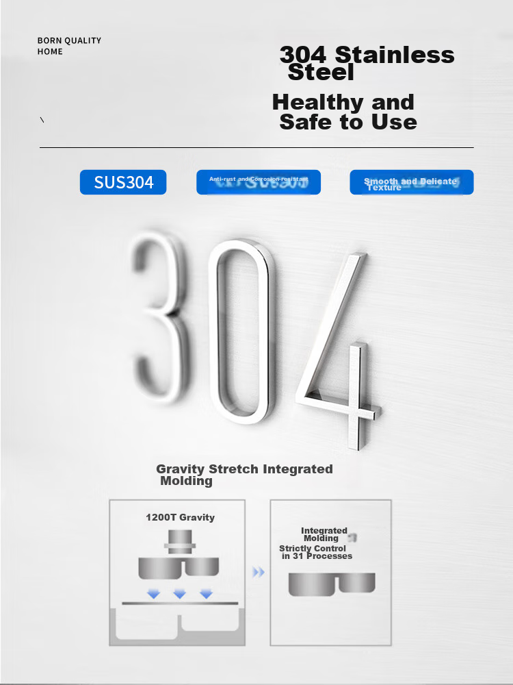 OULIN Large Single Bowl Sink, Kitchen Basin, Vegetable Washing Sink, Integrated Basin, 0 Coating, 304 Stainless Steel Single Bowl 616B 6
