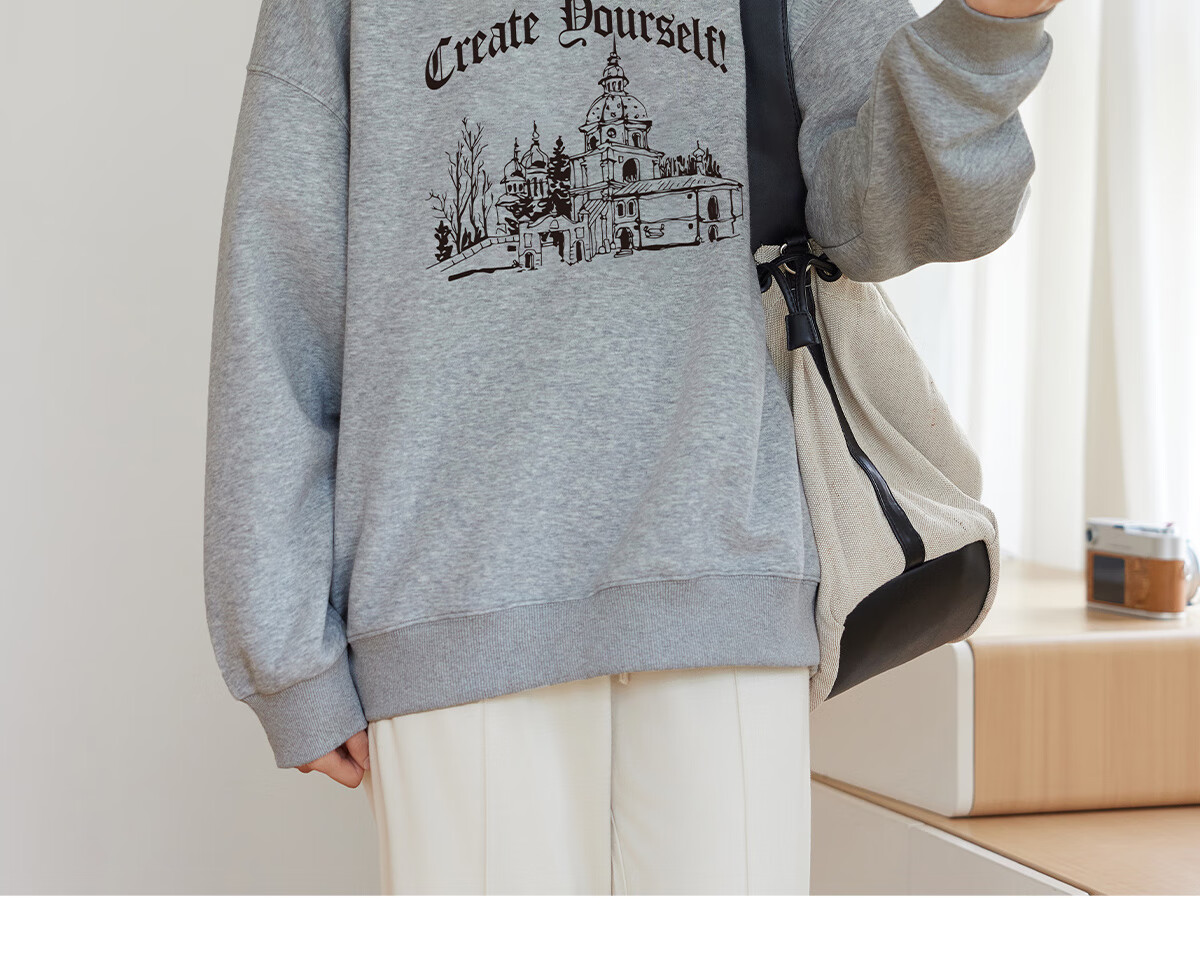 Halo Queen Women's Sweatshirt, Spring And Autumn Round Neck, Letter Print, Fashionable Versatile Comfortable Casual Pullover Top, New Product H143W1028 51