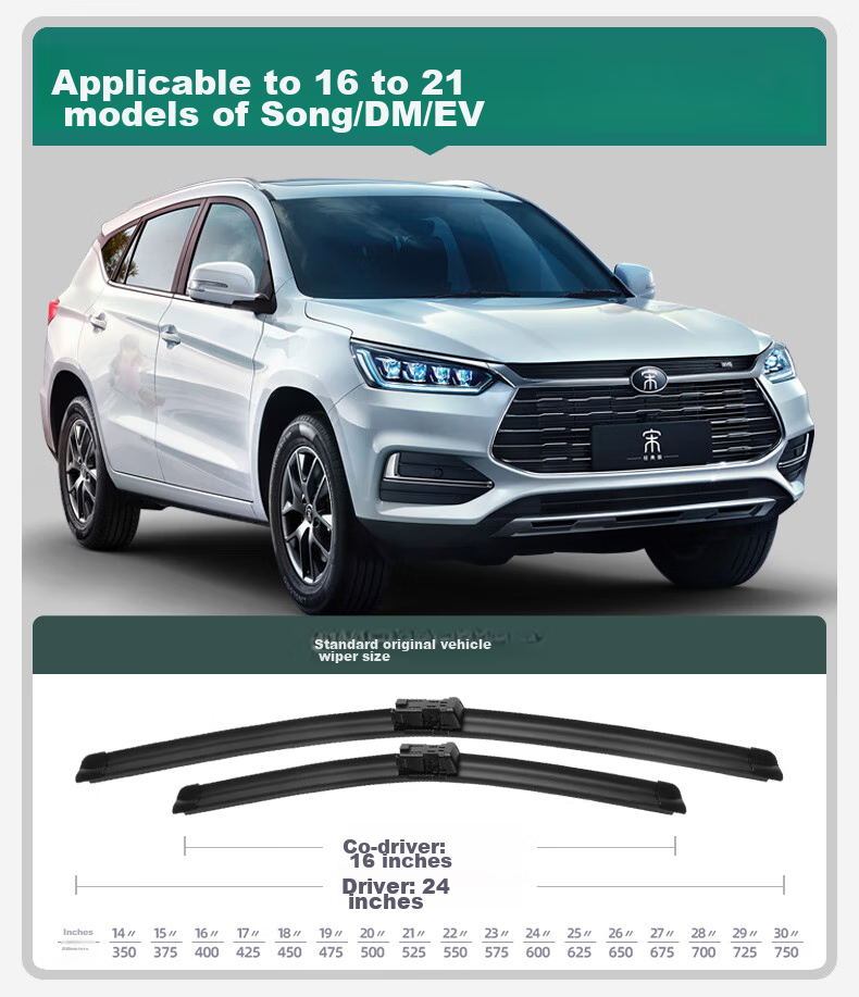 Xufengcheshi BYD Song Windshield Wipers for 2016-2023 Models, DM-Specific EV Boneless Wiper Blades, Original Factory Equipment, One Pair 3