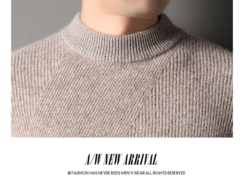 Hengyuanxiang Men's 100% Pure Wool Sweater, Thick Knit Pullover for Autumn And Winter, Round Neck Base Layer, Knitted Sweater 25