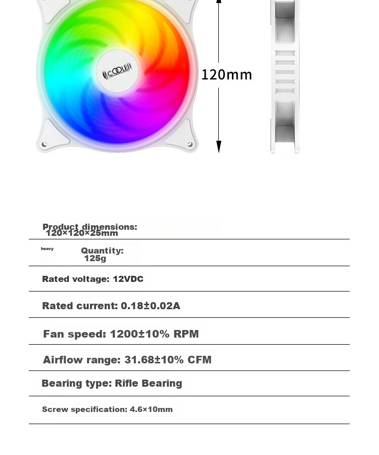 PCCOOLER Bright Moon White SRGB 12CM Case Fan (Colorful Lighting Effects/come-Back Bearing/vibration Reduction Foot Pad/serially Connectable Interface) 9
