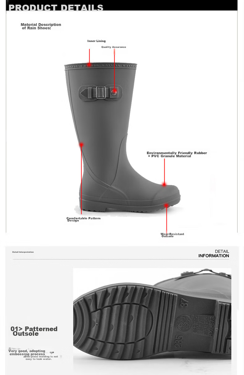 Warrior Rain Boots for Women, Fashionable Adult Tall Rain Boots, Waterproof Shoes, Rubber Shoes, Overshoes, Water Boots HLB73 Gray 39 2