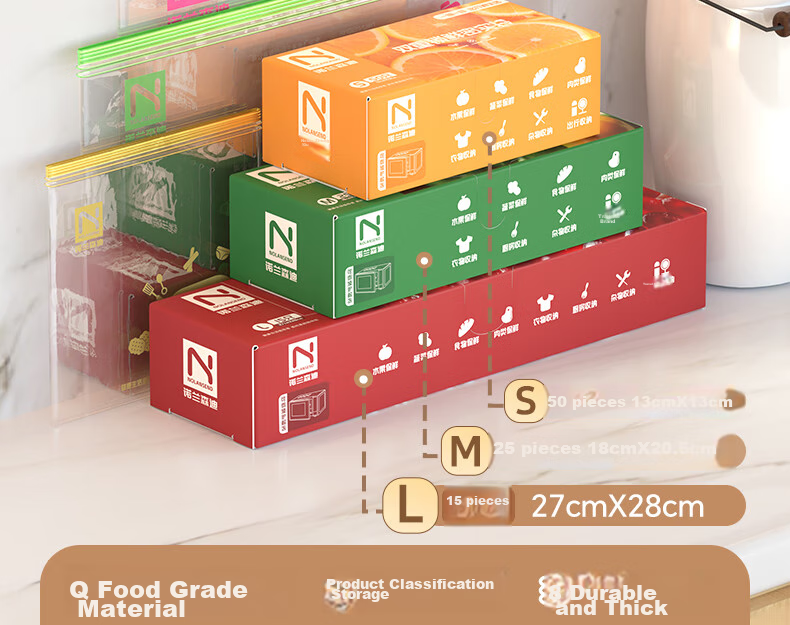 NOLANSEND Food Storage Bags, Medium Size, 50 Count, Double-Layered with Clip Chains, Airtight Sealing Bags for Kitchen Freezing Food 2