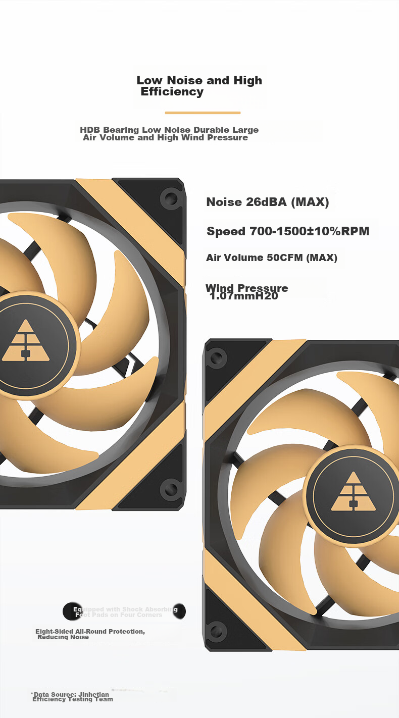 Golden Field Aierdun FZ-L12 Black Gold Anti-Rotor, Non-Glowing PWM Temperature Control, 12cm Desktop Case Cooling Fan, 7 Blades/Low Noise/High Efficient Heat Dissipation/Hydraulic Bearing 3