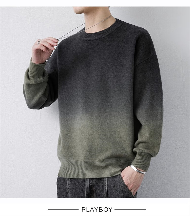 PLAYBOY Men's Crew Neck Sweater Autumn Winter Knitwear Jacket Blue and White 3XL 4
