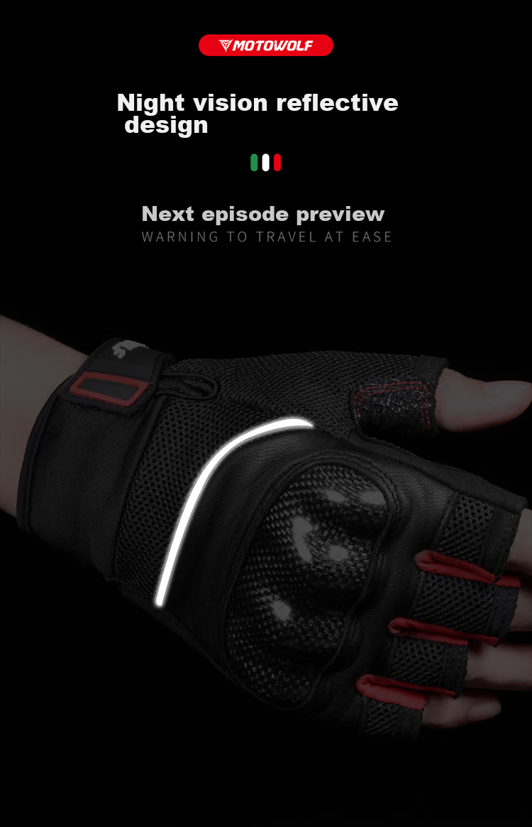 MOTOWOLF Motorcycle Gloves Half Finger Carbon Fiber Summer Breathable Riding Motorbike Anti-fall Knight Gear Unisex 9