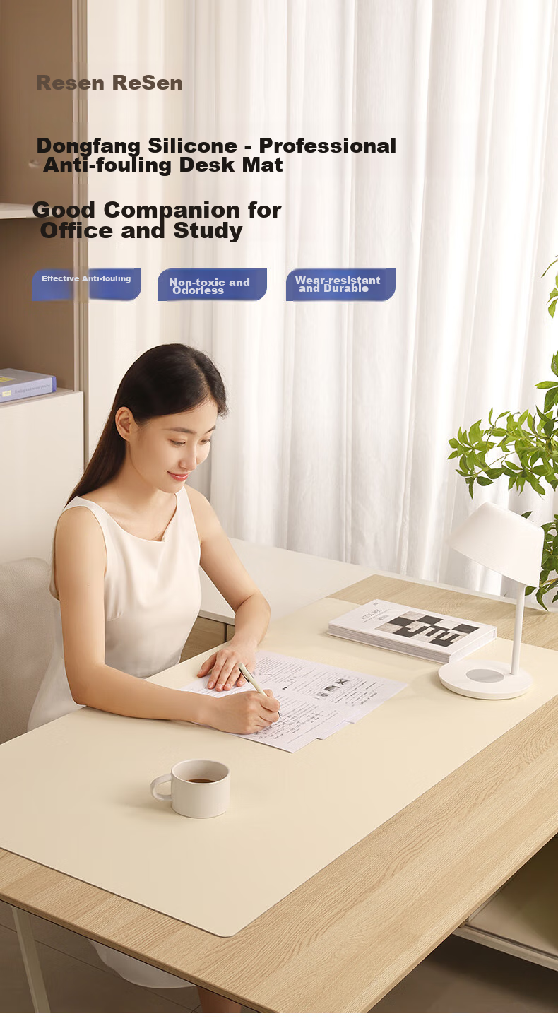 Resen Beige 60*40 Desk Mat, Student Eye Protection, Study Writing Office Computer Desk Pad, Anti-Stain Dining Table Mat, Furniture Cabinet Silicone Protective Pad, Children's Desk Mat, Special Tablecloth 1
