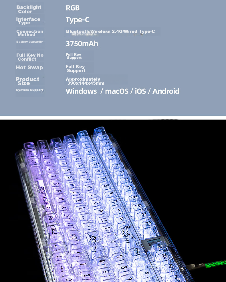 CoolKiller CK98ultra Wireless Bluetooth Tri-Mode Transparent Customizable Polar Bear Mechanical Keyboard Hot-Swappable High-Performance Gaming E-Sports Office Home 14