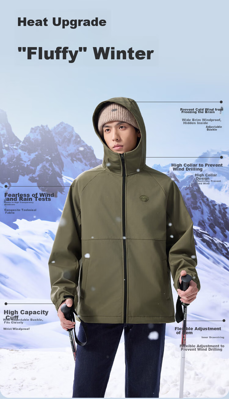 JD Original Windproof And Waterproof Soft Shell Men's Jacket, Autumn New Style Casual Sports Jacket with Fleece Lining And Hood, Black, XL 9
