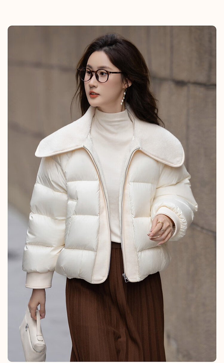 Dme [Yuxue Jingling] Winter 400T Spring Yarn Faux Sherpa Collar 90% Duck Down Short down Jacket for Wome 1