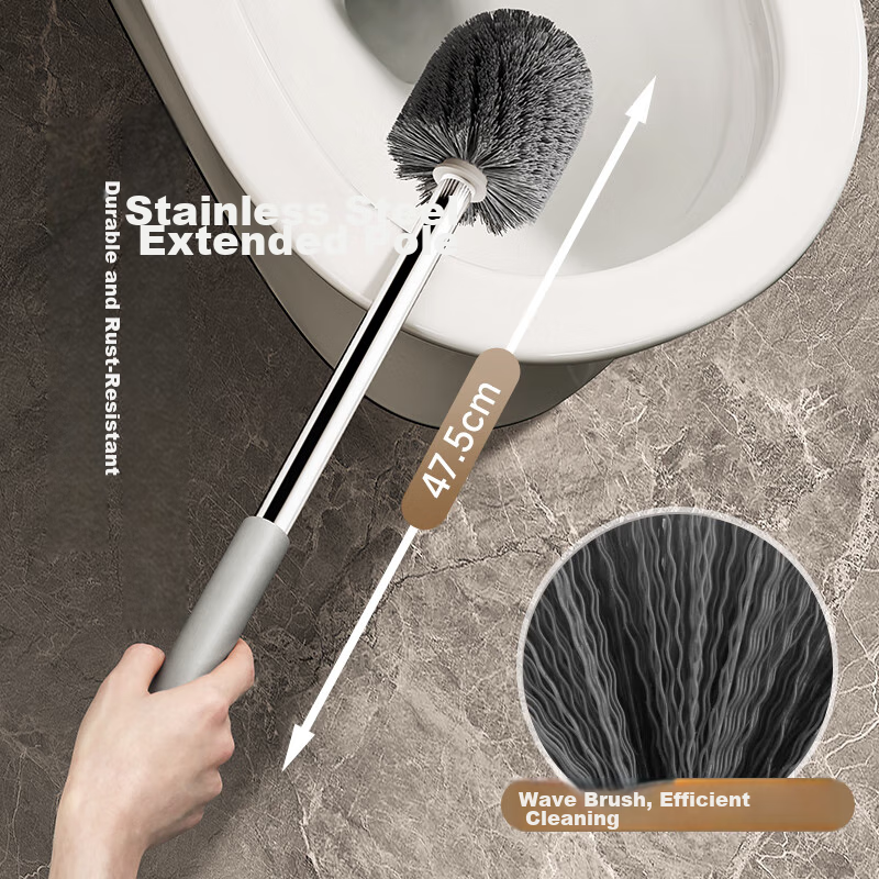 MARYYA Toilet Brush Set, Bathroom Cleaning Brush, Stainless Steel Long Handle Round Head Toilet Brush, No Dead Angle