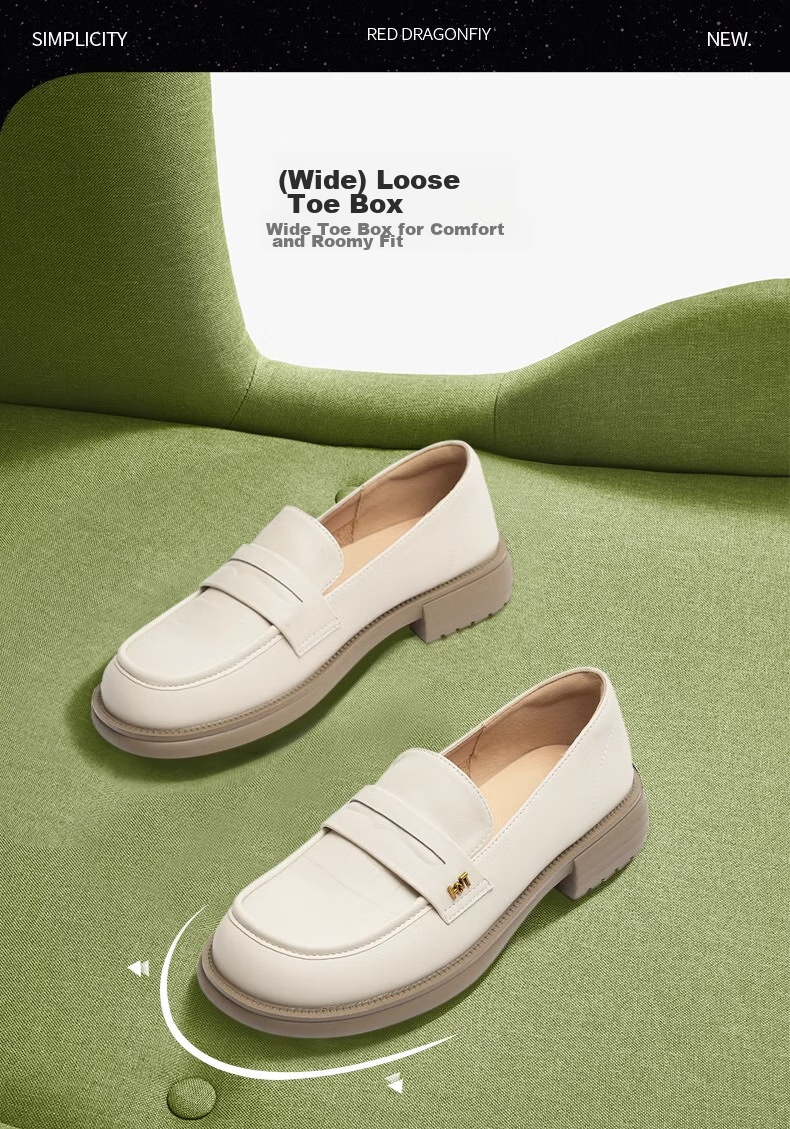 RED DRAGONFLY Loafers for Women, Spring And Autumn British Style Square Toe Soft Sole Flats, Square Heel Leather Shoes WLB14137 Beige 36 3