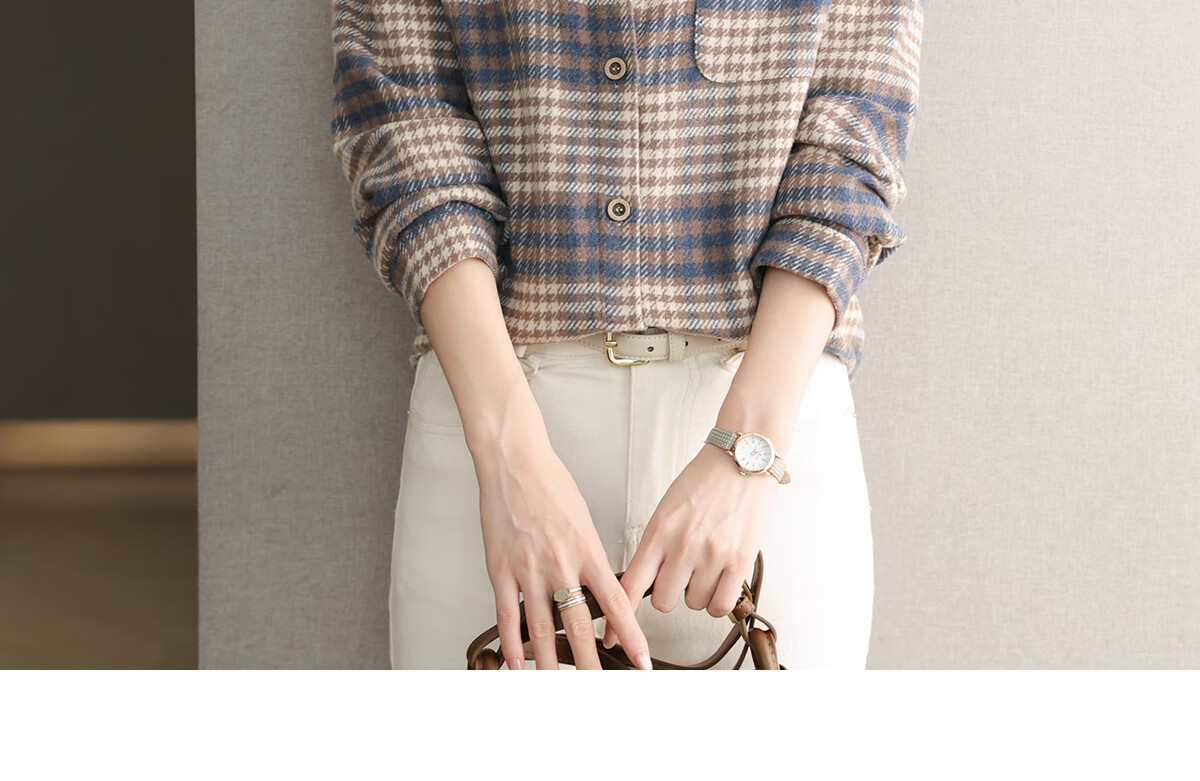 YUZHAOLIN Korean-Style Fashionable Simple Loose Brushed Shirt Versatile Jacket Lapel Plaid Top Women's Blouse Y143C2002 4