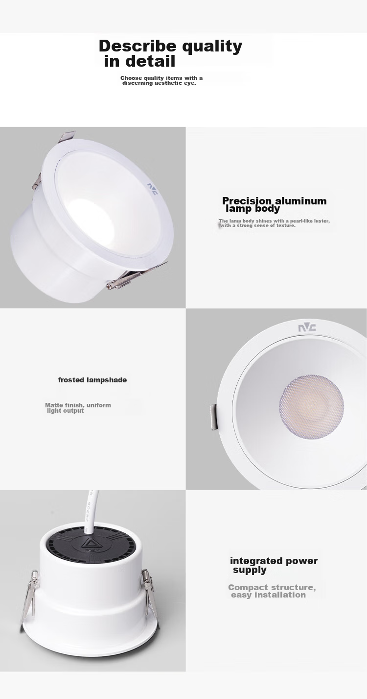 NVC LED Downlight, Living Room Background Wall Recessed, Washed Wall Small Hill Aluminum Material, 7W White Cup Warm White [Mingyue], Ra95 10
