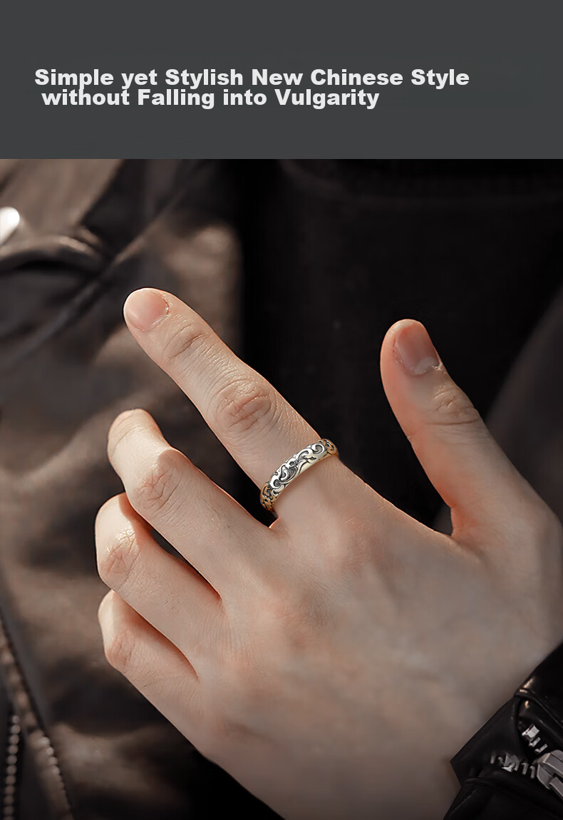 GLTEN Silver Ring for Men, Plain Band with Auspicious Cloud Design, Vintage Open Ring, Birthday Gift, Anniversary Present for Boyfriend Or Husband 3