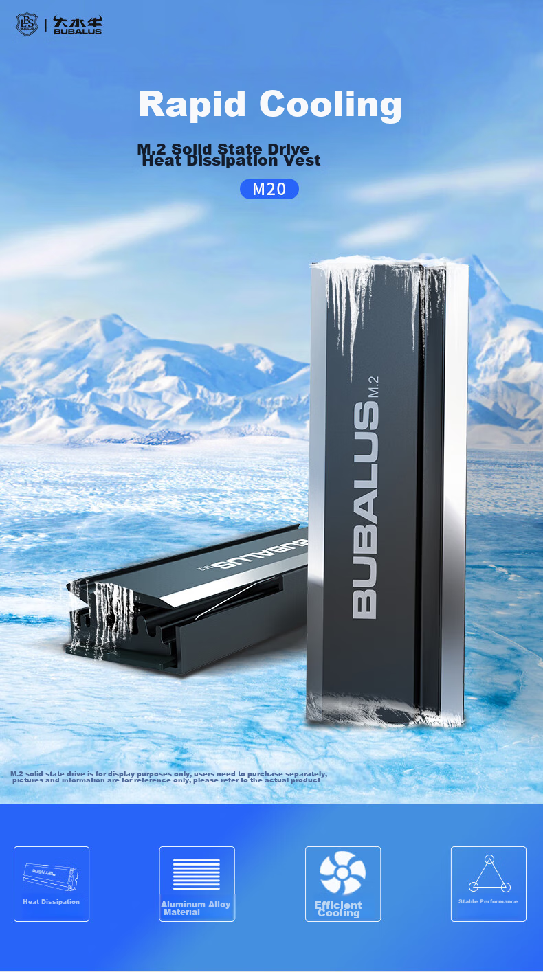 BUBALUS M20 M.2 2280 SSD Heatsink, Aluminum Alloy Heat Spreader, High-Efficiency Heat Dissipation with Airflow Desig 1