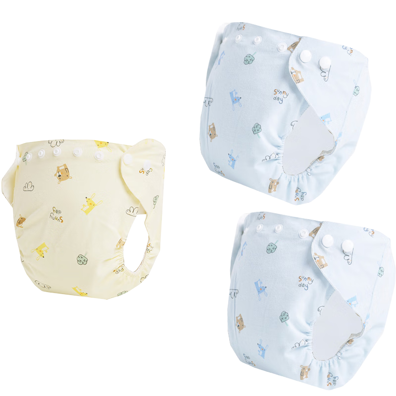 Babyprints [Without Acetamide] Diaper Cover, Breathable And Waterproof Baby Diaper Pants, Washable Button Closure, Blue, 3 Large Sizes