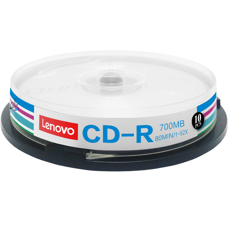 Lenovo CD-R Discs/Recordable Discs, 52x Speed, 700MB, Office Series, 10 Pieces in A Barrel, Blank CDs