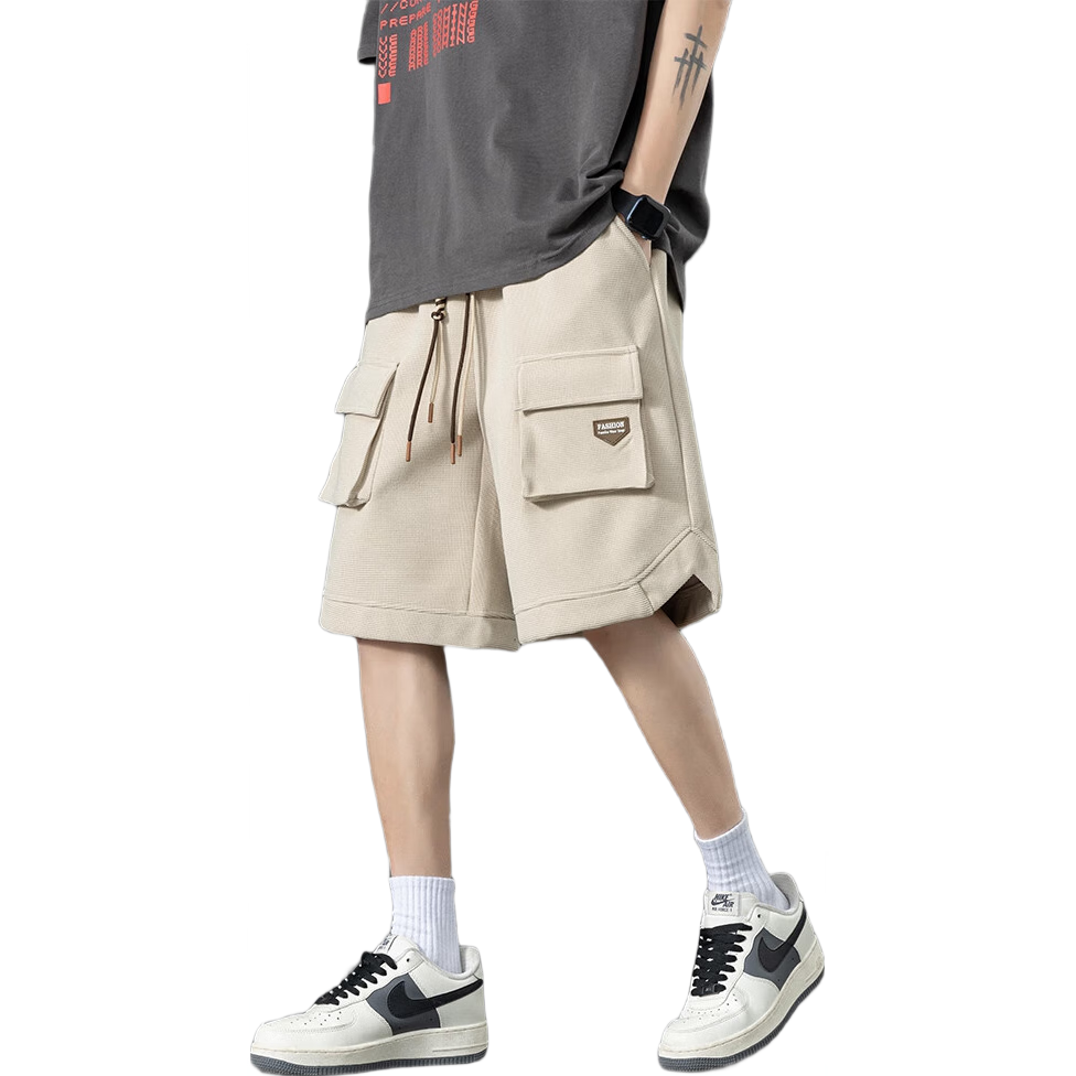 I'M DAVID Men's Cargo Shorts, Summer Casual Loose-Fit Five-Point Pants, Trendy Thin Mid-Length Shorts, Khaki, 4XL