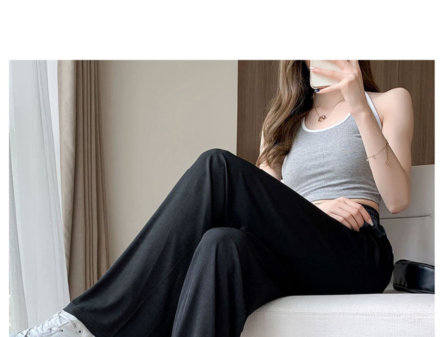 JOYNCLEON Maternity Pants, Summer Wide-Leg Trousers for Women, Petite Size, Outdoor Wear, Draping Ice Silk Casual Pants for Women, Black, L, Jyk176499 42