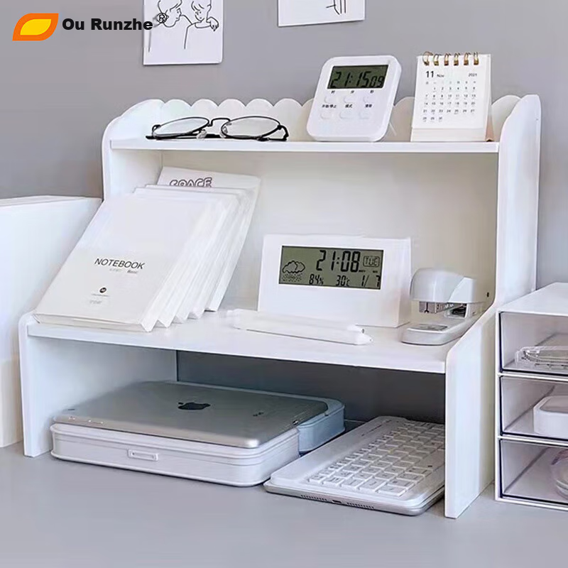 Ourunzhe Storage Rack, Desktop Organizer Shelf, Multi-Layer Storage Rack for Cosmetics, Small Shelf, White Double-Layer Medium Size