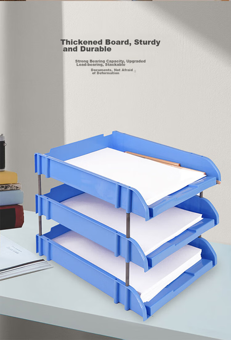 TANGO Three-Tier File Organizer, Detachable, PP Material, Blue, A4 Size, Office Storage, Exam Season, 3-Section Document Holder Tray Stand, 260*330*265mm 6