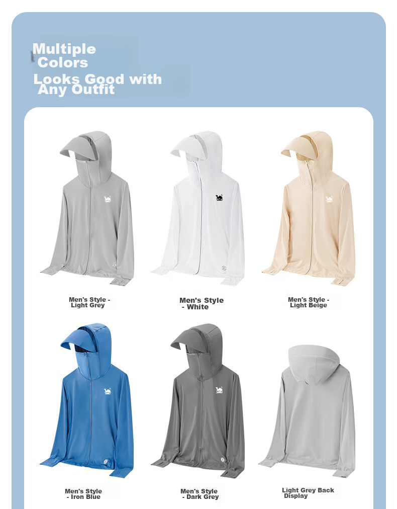 EASTERN CAMEL Couple's Sun Protection Clothing, Men's And Women's Summer Sun Protection UV-Resistant Fishing Skin Jacket, Men's Light Gray, 4XL 8