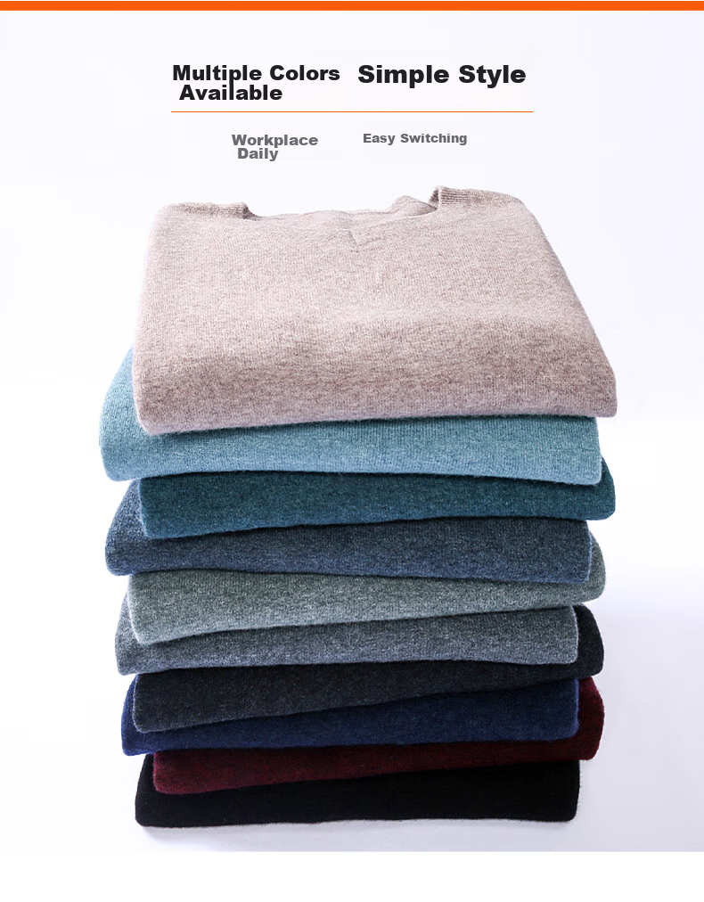 Hengyuanxiang Men's Thick 100% Pure Wool Sweater, Autumn And Winter Solid Color Casual Base Layer Knit Pullover for Young And Middle-Aged Me 9