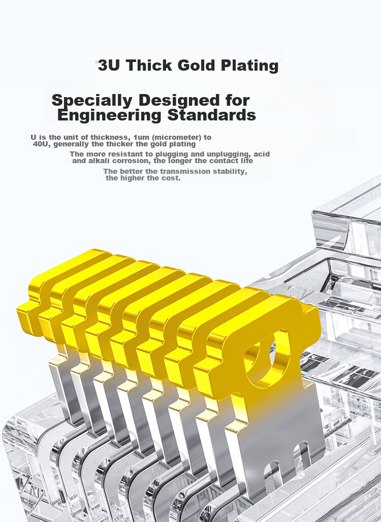 HAILE CAT5e Crystal Head Unshielded Network Crystal Head, 3U Gold-Plated, 100 Pieces Per Pack, HT-RJ45 9