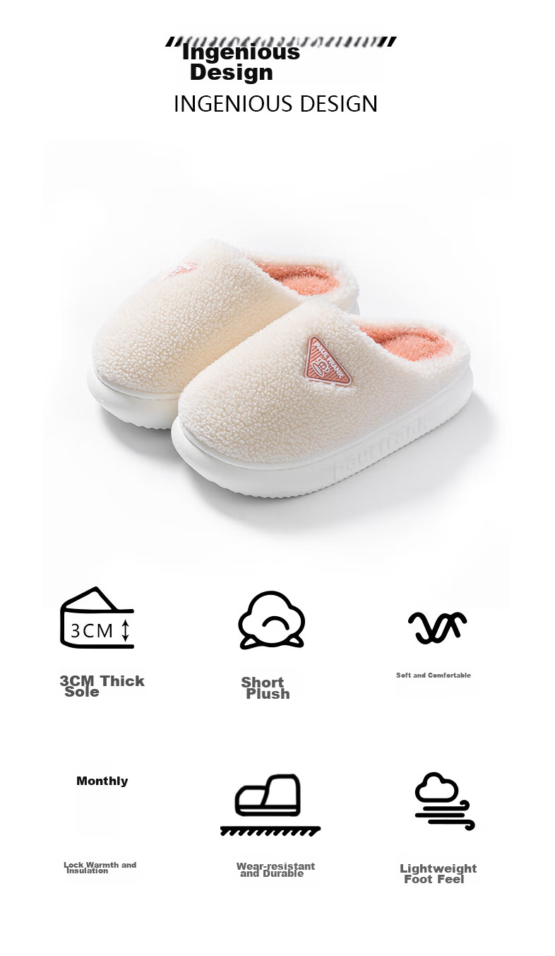 Paul Frank Cotton Slippers for Women, Autumn And Winter Home Fleece-Lined Thick Sole Warm Cotton Shoes for Men SH100 White 250 4