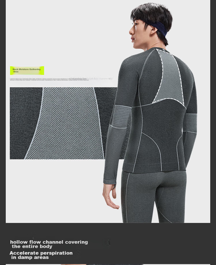 Beneunder Men's Outdoor Sports Quick-Dry Sweat-Wicking Thermal Underwear Set SK001 Dusk Black L 9