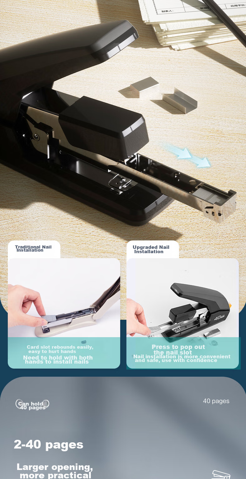 Deli (Deli) 40-Page Low-Effort Stapler, Anti-Jam Function, Pop-Up Staple Channel, Office Supplies, Black 0478 (Staples Not Included) 2
