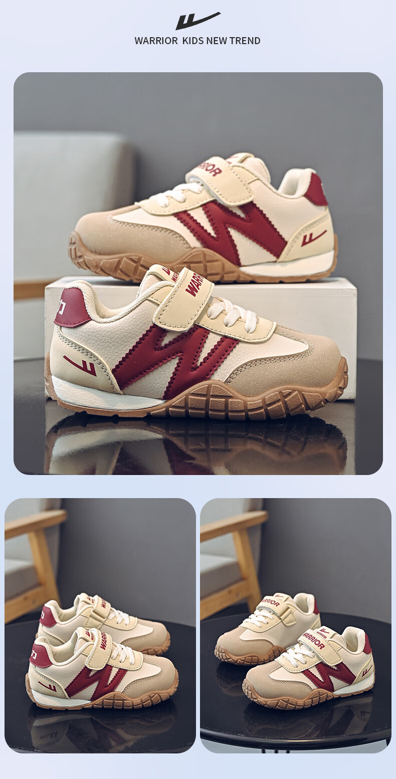 Warrior Girls' Sports Shoes Spring and Autumn White Sneakers Lightweight Kids Running Shoes WZ-1643 Beige/Purple Size 28 1