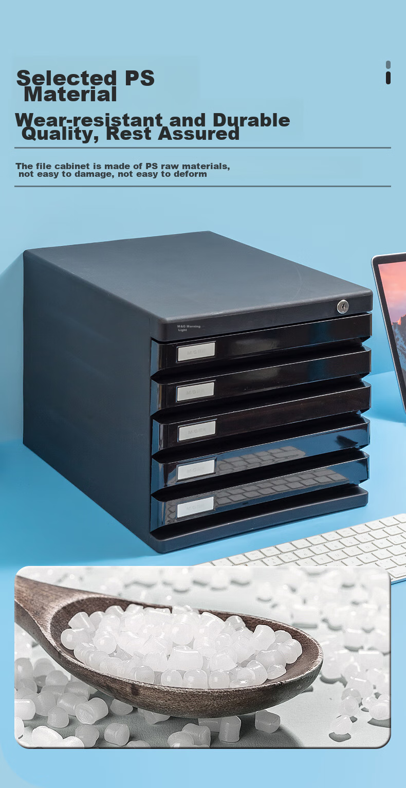 M&G Stationery, 5-Tier Desktop File Cabinet, Drawer-Style Handle A4 Document Storage Cabinet with Index Labels, Office Supplies, Black Single Pack ADM95298 8