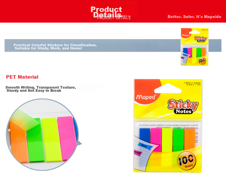 Maped Transparent Fluorescent Index Tabs, Study Organizer Stickers, Non-Obtrusive Transparent Color-Coded Sticky Notes, Office Helper, 760010AA [100 Pieces/bag] 3