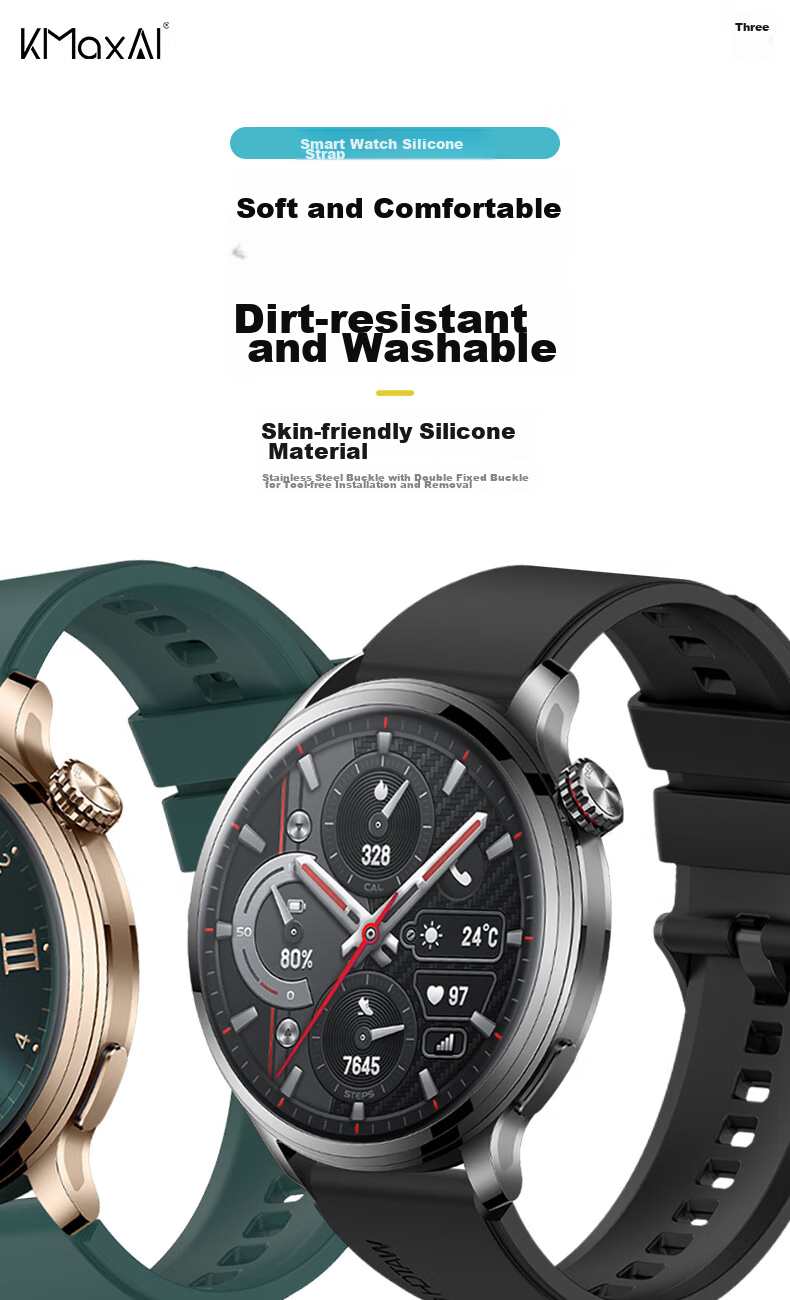 KMaxAI Compatible with Honor Watch 4 Pro Silicone Strap, Suitable for GS 4/3i/Pro, Fresh Watch Band for MagicWatch2 46mm/Dream, Sports Replacement Wristband, Dark Gree 1